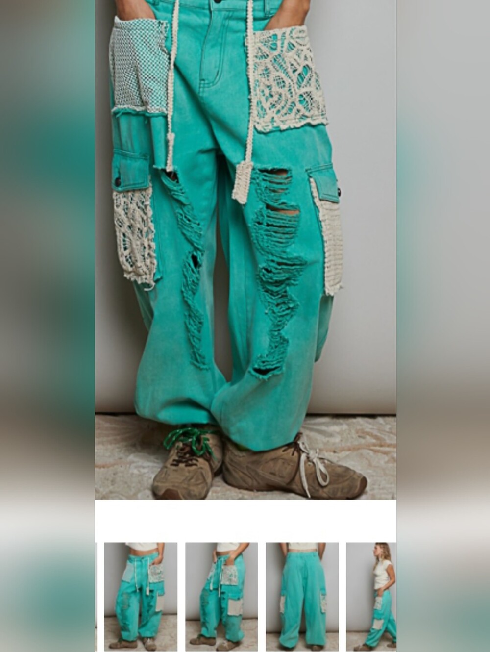 NWT! POL Crochet Patchwork Denim Joggers Large